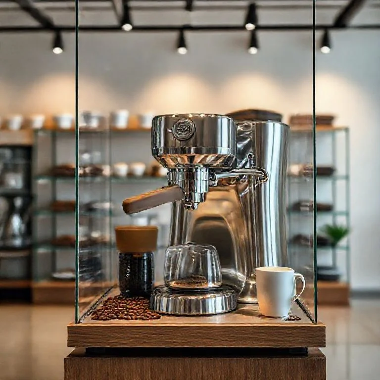 Rows of neatly stacked, branded burlap sacks of green coffee beans
