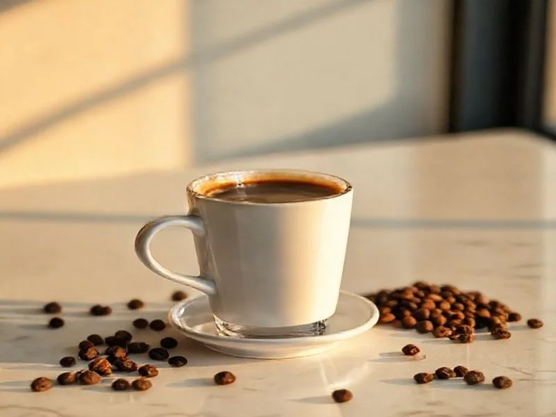 Hands holding a sophisticated brewing device like an AeroPress or V60